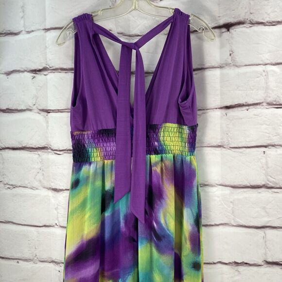 Candies Womens Sz L Maxi Dress V Neck Purple Green Blue Pullover Party Beach - Picture 3 of 11